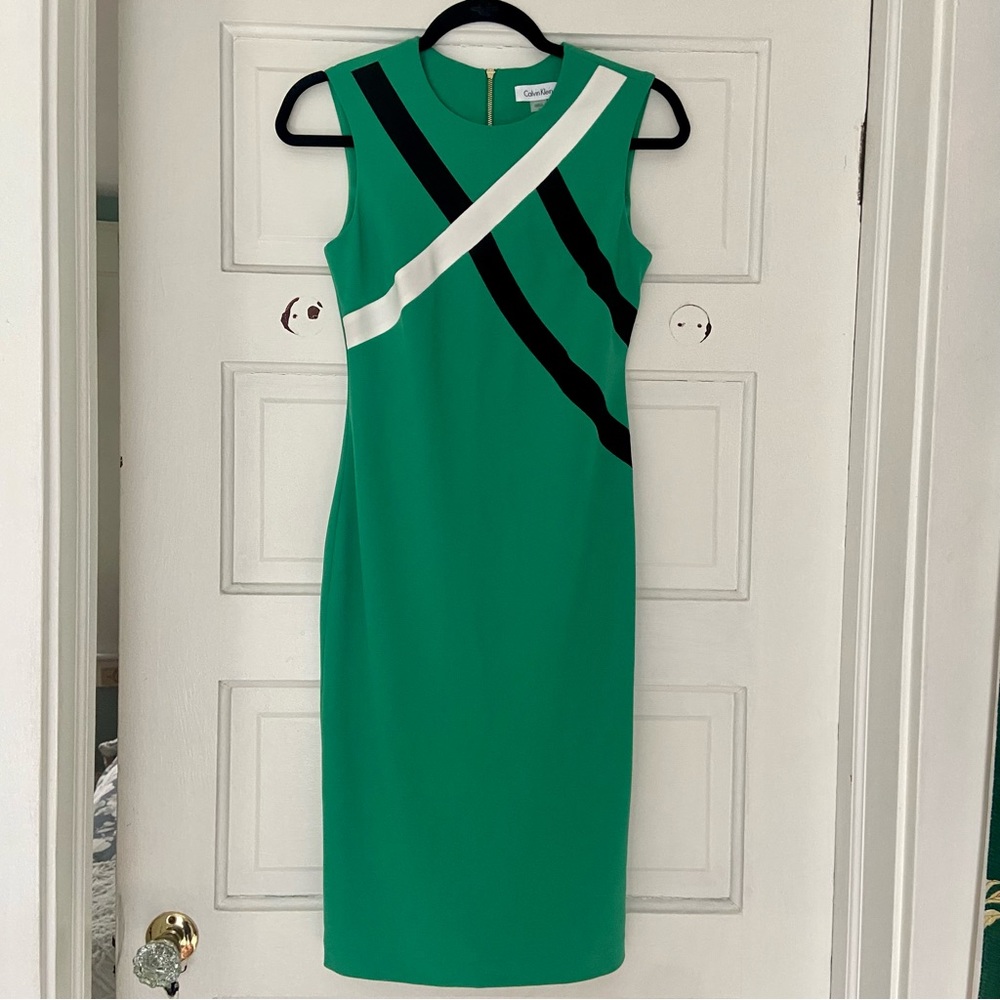 CK Cocktail Career Knee-Length Sleeveless Sheath Dress Green CrissCross 2